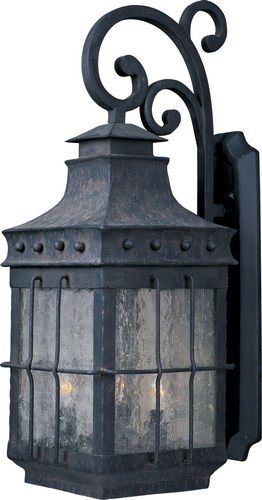 8 1/2" 3-Light Outdoor Wall Lantern in Country Forge with Seedy Glass