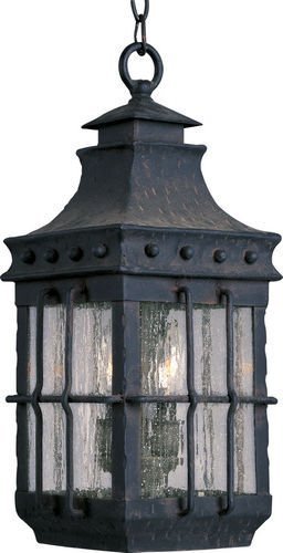 8 1/2" 3-Light Outdoor Hanging Lantern in Country Forge with Seedy Glass
