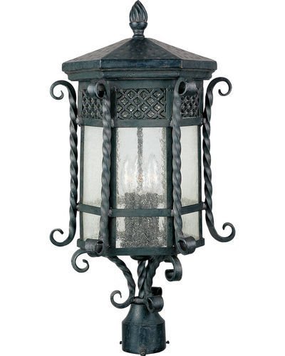 11" 3-Light Outdoor Pole/Post Lantern in Country Forge with Seedy Glass