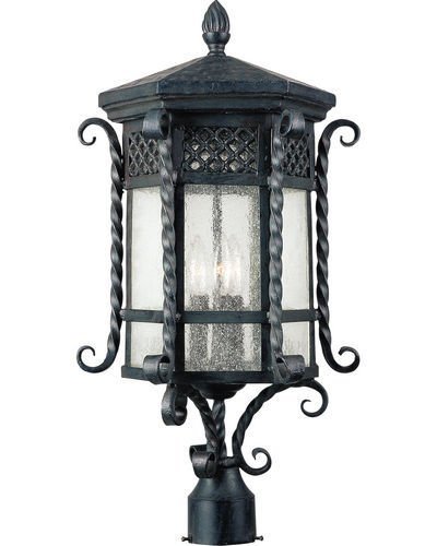 12 1/2" 3-Light Outdoor Pole/Post Lantern in Country Forge with Seedy Glass