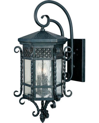 12 1/2" 3-Light Outdoor Wall Lantern in Country Forge with Seedy Glass