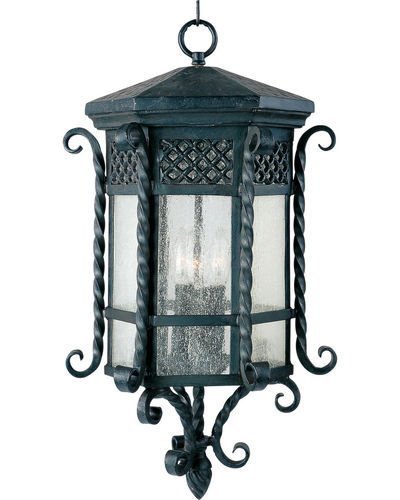 12 1/2" 3-Light Outdoor Hanging Lantern in Country Forge with Seedy Glass
