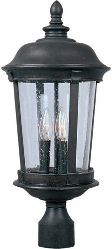 12" 3-Light Outdoor Pole/Post Lantern in Bronze with Seedy Glass