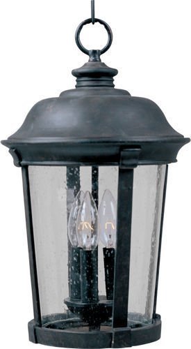 12" 3-Light Outdoor Hanging Lantern in Bronze with Seedy Glass