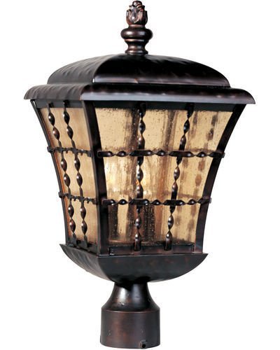 9 1/2" 3-Light Outdoor Pole/Post Lantern in Oil Rubbed Bronze with Amber Seedy Glass