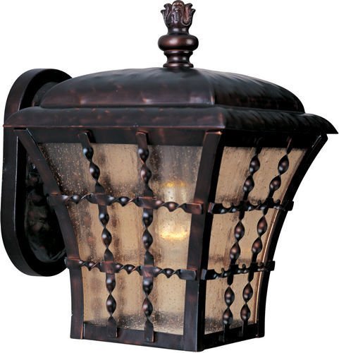 8" 1-Light Outdoor Wall Lantern in Oil Rubbed Bronze with Amber Seedy Glass