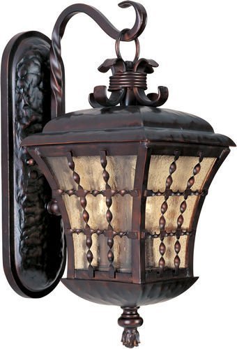8" 3-Light Outdoor Wall Lantern in Oil Rubbed Bronze with Amber Seedy Glass
