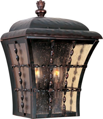 9 1/2" 2-Light Outdoor Wall Lantern in Oil Rubbed Bronze with Amber Seedy Glass