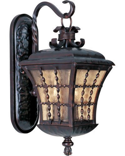9 1/2" 3-Light Outdoor Wall Lantern in Oil Rubbed Bronze with Amber Seedy Glass