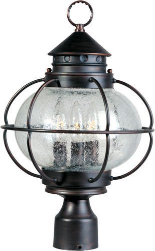 12" 3-Light Outdoor Pole/Post Lantern in Oil Rubbed Bronze with Seedy Glass