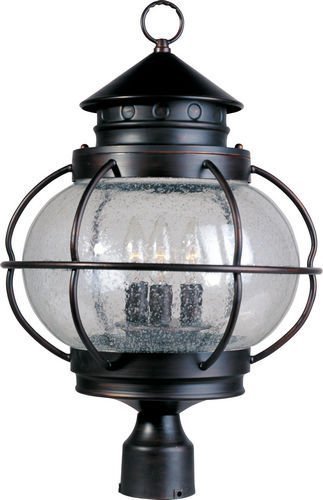 14" 3-Light Outdoor Pole/Post Lantern in Oil Rubbed Bronze with Seedy Glass