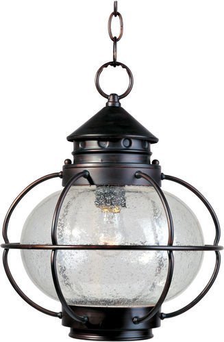 12" 1-Light Outdoor Hanging Lantern in Oil Rubbed Bronze with Seedy Glass