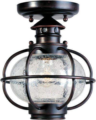 7 3/4" 1-Light Outdoor Ceiling Mount in Oil Rubbed Bronze with Seedy Glass