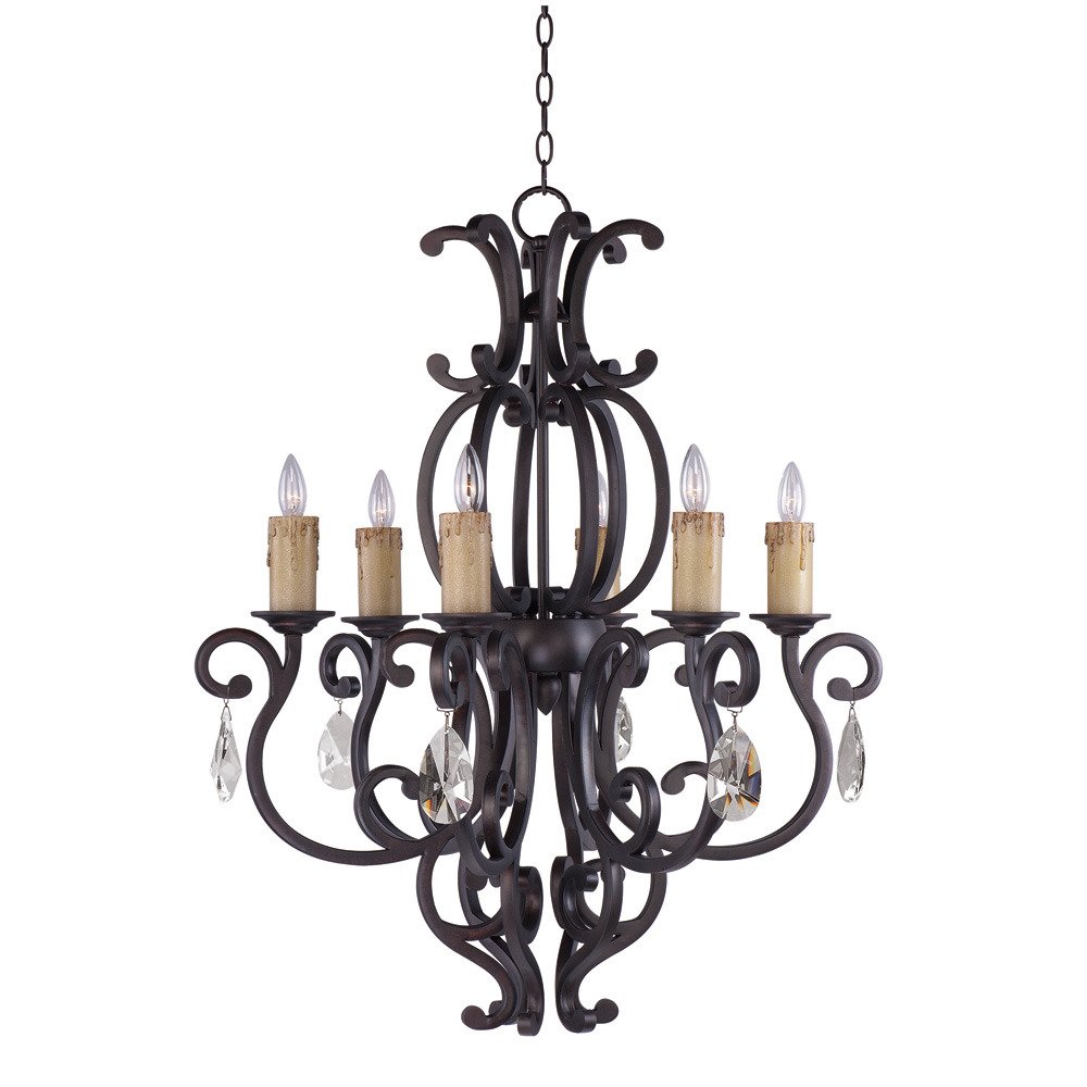 30 1/2" 6-Light Chandelier in Colonial Umber with Crystals