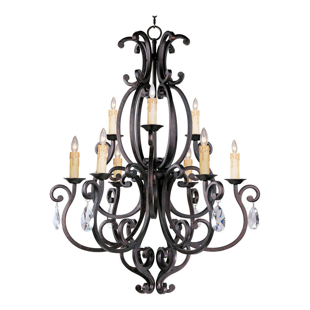 37 1/2" 9-Light Chandelier in Colonial Umber with Crystals