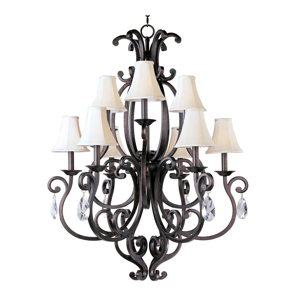 37 1/2" 9-Light Chandelier in Colonial Umber with Crystals & Shades