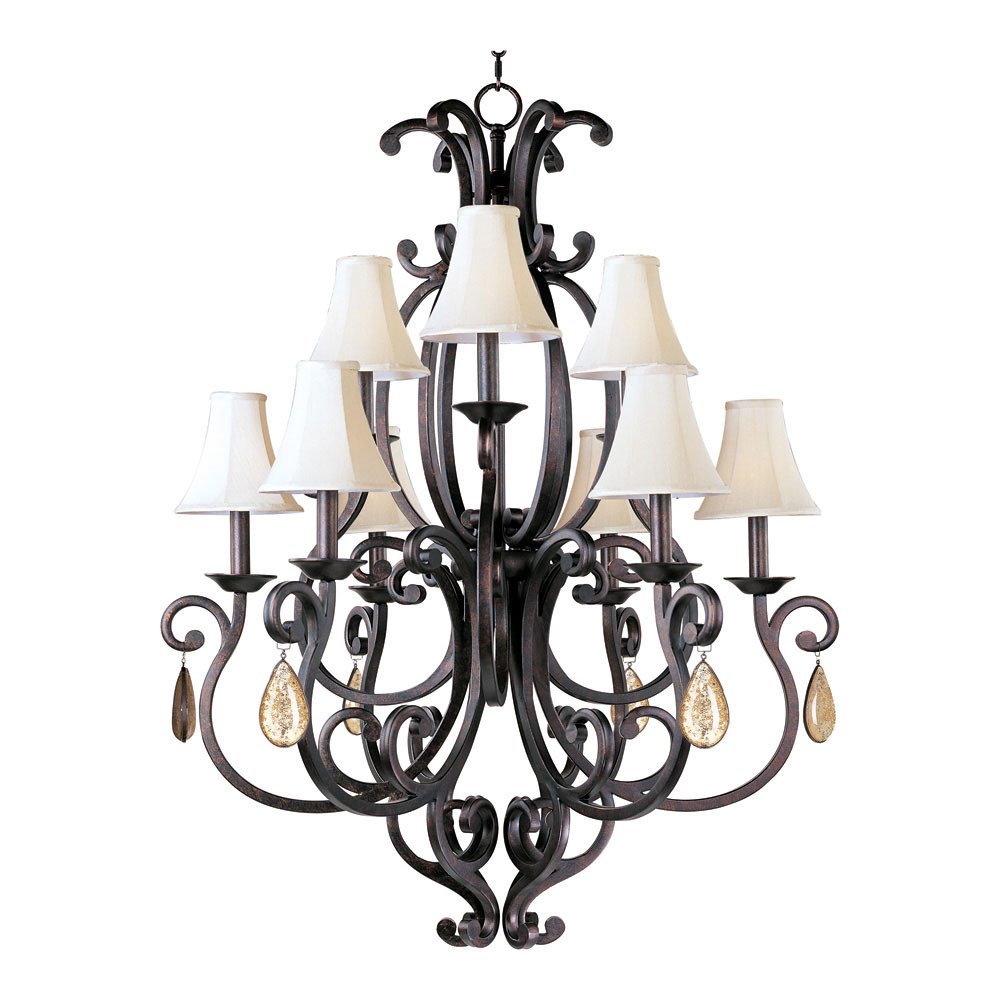 37 1/2" 9-Light Chandelier in Colonial Umber with Crystals & Shades