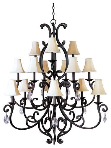 50 1/2" 15-Light Chandelier in Colonial Umber with Crystal & Shades