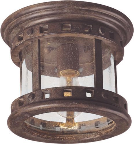 9" Cast 1-Light Outdoor Ceiling Mount in Sienna with Seedy Glass