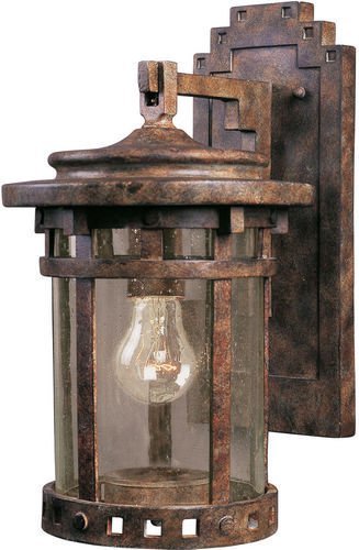 5 1/2" Cast 1-Light Outdoor Wall Lantern in Sienna with Seedy Glass