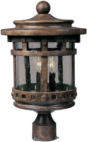 9" Cast 3-LT Outdoor Pole/Post Lantern in Sienna with Seedy Glass