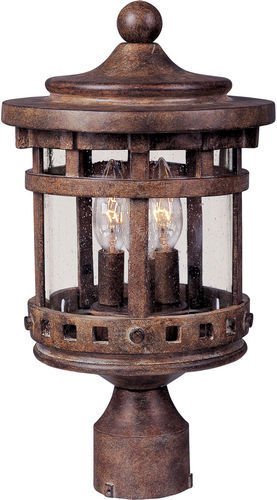 11" Cast 3-LT Outdoor Pole/Post Lantern in Sienna with Seedy Glass