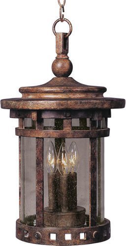 9" Cast 3-Light Outdoor Hanging Lantern in Sienna with Seedy Glass