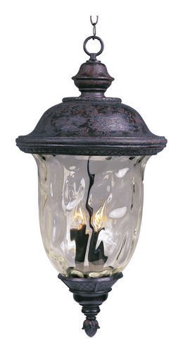 12 1/2" 3-Light Outdoor Hanging Lantern in Oriental Bronze with Water Glass