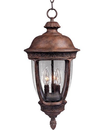 13" Cast 3-Light Outdoor Hanging Lantern in Sienna with Seedy Glass