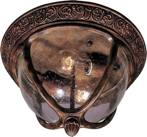 13" Cast 2-Light Outdoor Ceiling Mount in Sienna with Seedy Glass