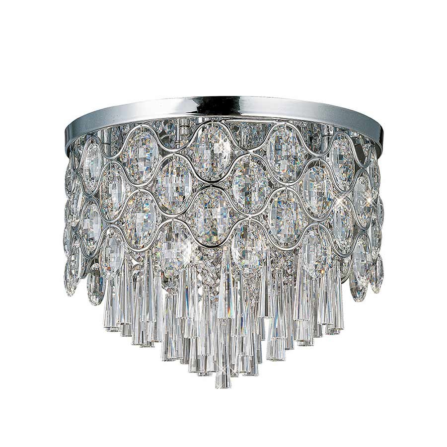 17 3/4" 12-Light Flush Mount Fixture in Polished Chrome with Beveled Crystal