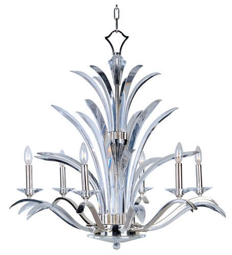 34" 6-Light Chandelier in Plated Silver with Beveled Crystal Glass
