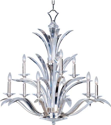 37 1/2" 9-Light Chandelier in Plated Silver with Beveled Crystal Glass