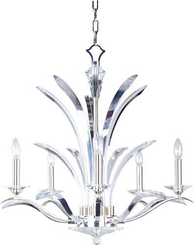 28" 5-Light Chandelier in Plated Silver with Beveled Crystal Glass