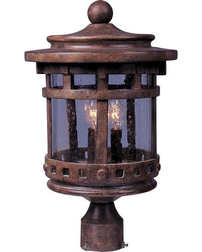 9" 3-LT Outdoor Pole Lantern in Sienna with Seedy Glass