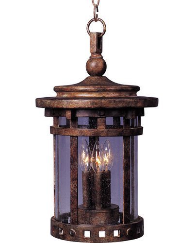 11" 3-LT Outdoor Hanging Lantern in Sienna with Seedy Glass