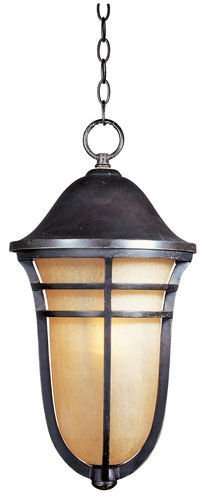 11 1/2" 1-Light Outdoor Hanging Lantern in Artesian Bronze with Mocha Cloud Glass