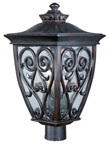 11 1/2" 3-Light Outdoor Pole/Post Lantern in Oriental Bronze with Seedy Glass