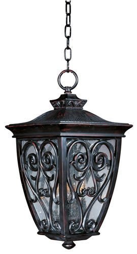 11 1/2" 3-Light Outdoor Hanging Lantern in Oriental Bronze with Seedy Glass