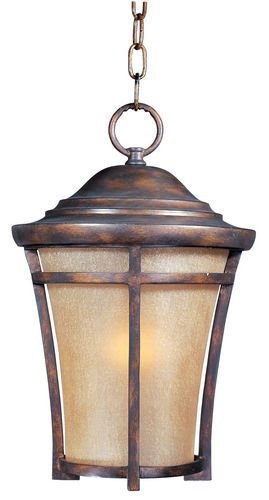 12" 1-Light Outdoor Hanging Lantern in Copper Oxide with Golden Frost Glass