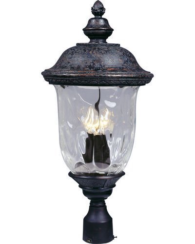 12 1/2" 3-Light Outdoor Pole/Post Lan in Oriental Bronze with Water Glass