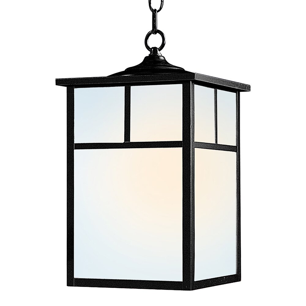9" 1-Light Outdoor Hanging Lantern in Black with White Glass