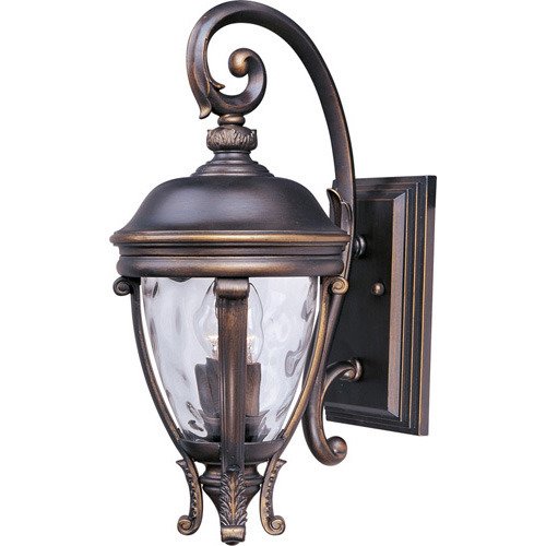 8 1/2" 2-Light Outdoor Wall Lantern in Golden Bronze with Water Glass