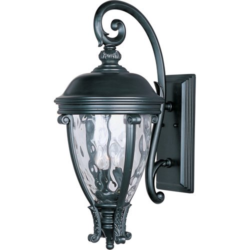 13" 3-Light Outdoor Wall Lantern in Black with Water Glass