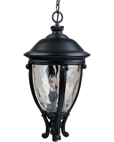 13" 3-Light Outdoor Hanging Lantern in Black with Water Glass