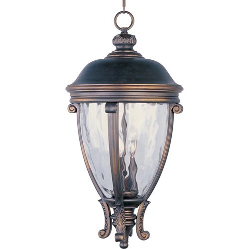 13" 3-Light Outdoor Hanging Lantern in Golden Bronze with Water Glass