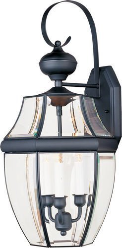 12" 3-Light Outdoor Wall Lantern in Black with Clear Glass