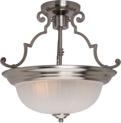 14 1/2" 2-Light Semi-Flush Mount in Satin Nickel with Frosted Glass