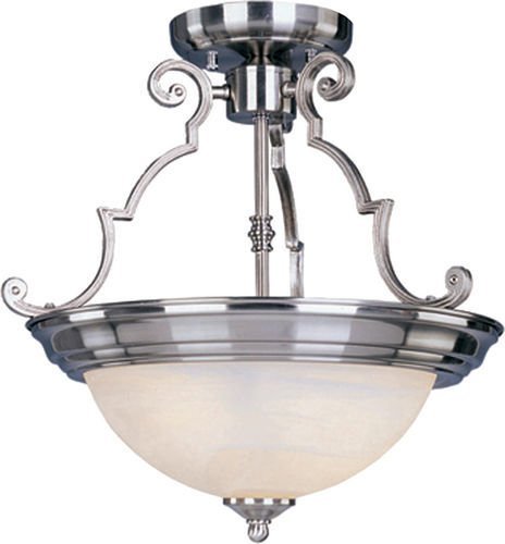 14 3/4" 2-Light Semi-Flush Mount in Satin Nickel with Marble Glass