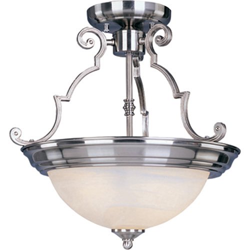 17" 3-Light Semi-Flush Mount in Satin Nickel with Marble Glass